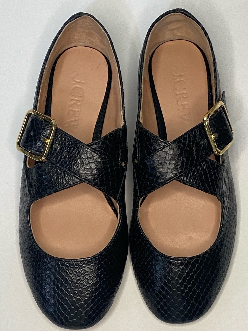 J.Crew Logan Crisscross Mary Jane Flats Snake Embossed Leather Size 5 EUC